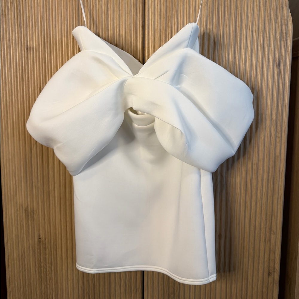 Blue Blush Strapless White Bow Dress
